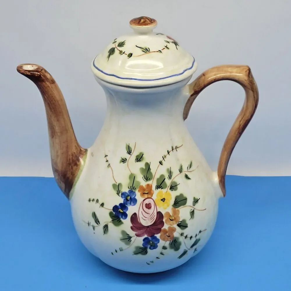 Longchamp Nemours 9” Coffee Pot French Country Hand Painted Limoges France